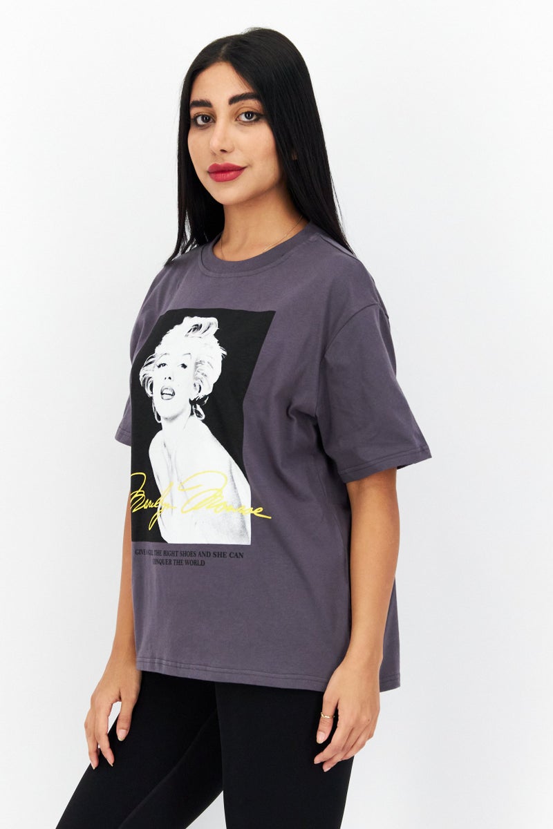 Marilyn Monroe Women Oversized Crew Neck Short Sleeve Graphic T-shirt, Charcoal Grey - Image 2
